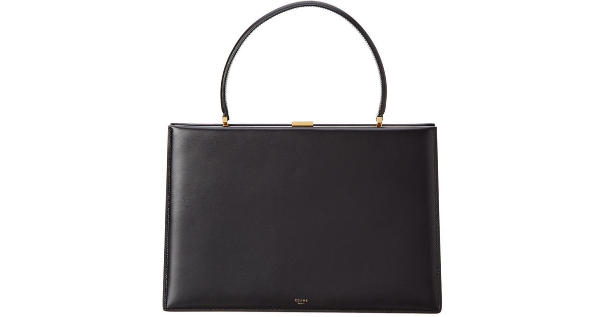 Celine Céline Box Calfskin Leather Medium Clasp Bag in Black | Lyst