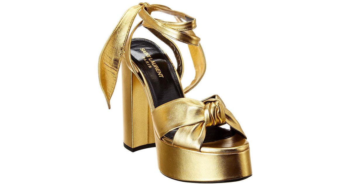 Saint Laurent Bianca Knot Metallic Leather Platform Sandal