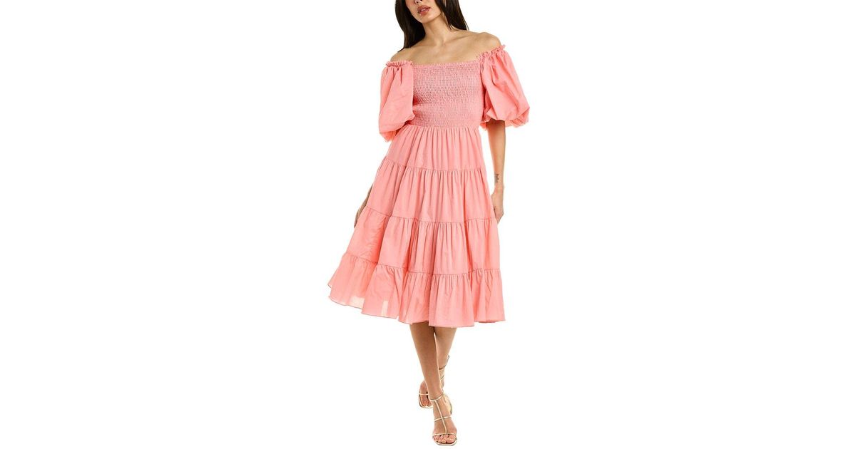 Beulah Smocked Midi Dress in Pink | Lyst