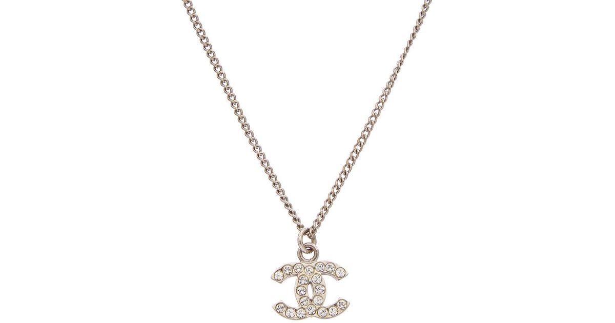 Chanel Silver-tone & Crystal Cc Necklace in Metallic | Lyst