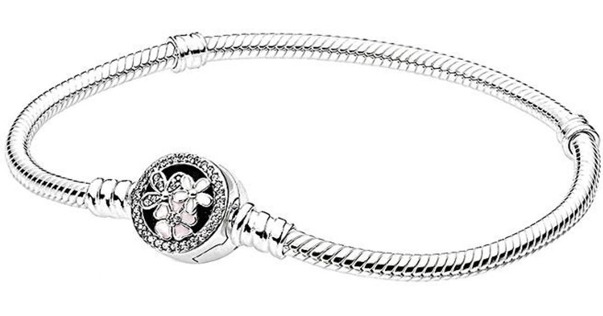 PANDORA Charm Carrier Moments Silver Cz Flower Clasp Bracelet in Metallic |  Lyst