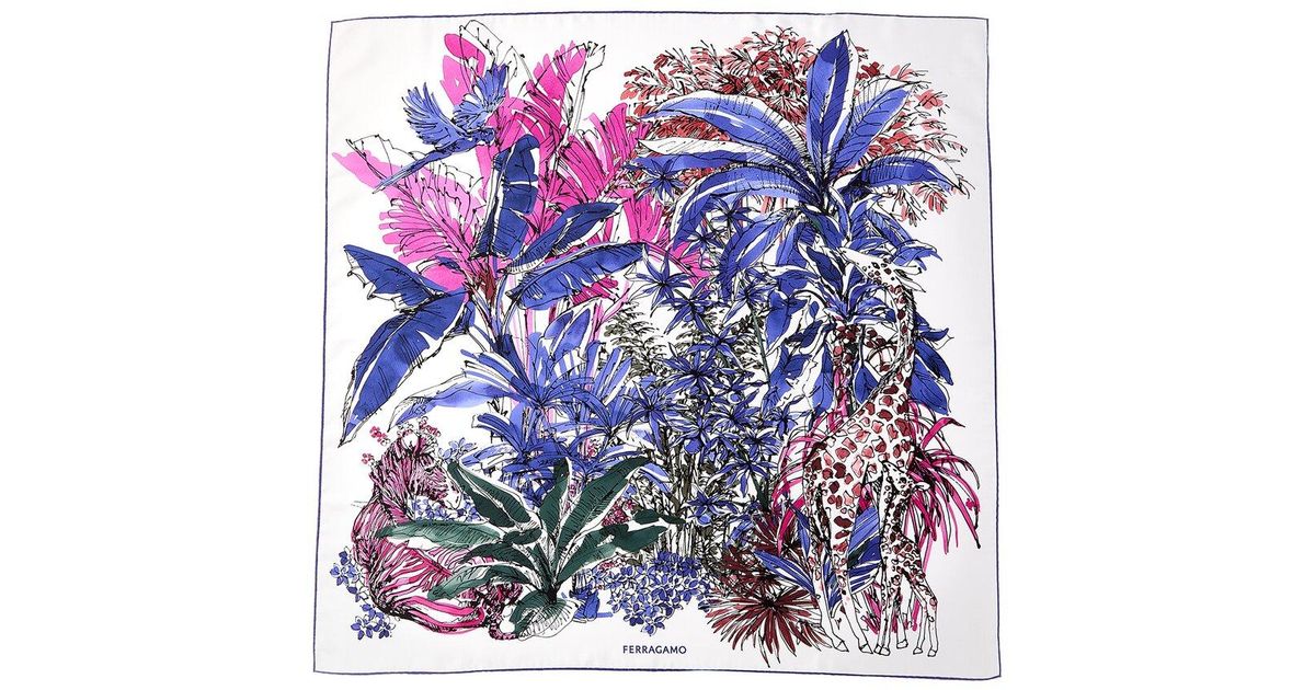 Ferragamo Print Silk Scarf in Blue Lyst UK