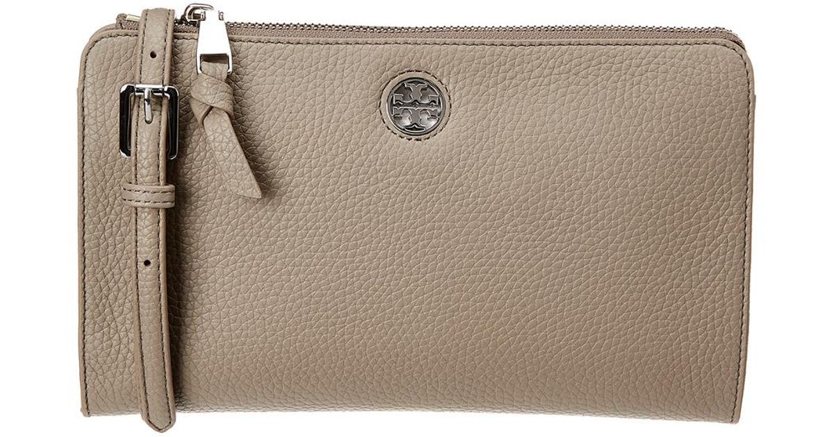 Tory Burch Brody Pebbled Leather Wallet Crossbody in French Grey (Gray) - Lyst