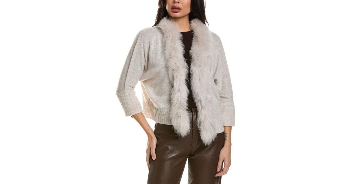 Fit Fox Hannah Rose Merino Wool Fox Trim Shrug in Gray | Lyst