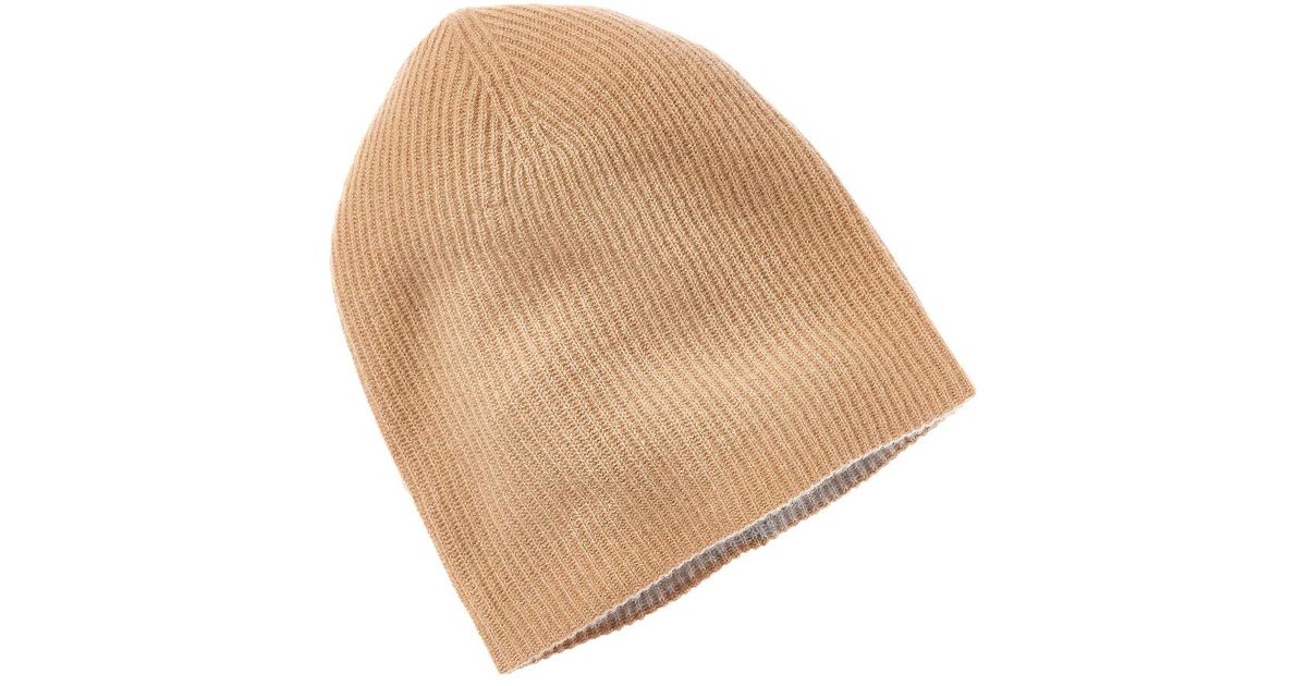 Amicale Cashmere 2 Color Reversible Rib Cashmere Hat in 