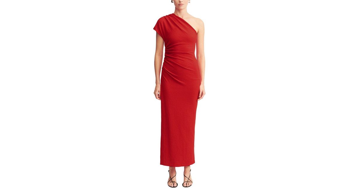 beau asymmetrical midi dress Shona Joy in Red TBXPHEME0426 Lace Mermaid Halter Neck color:TAUPE MULIT Fit Model is 59
