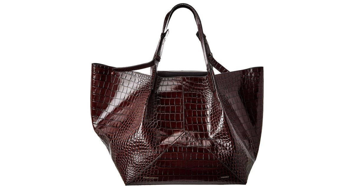 Victoria Beckham Croc Embossed Leather Tote Mini Dorian Bag In