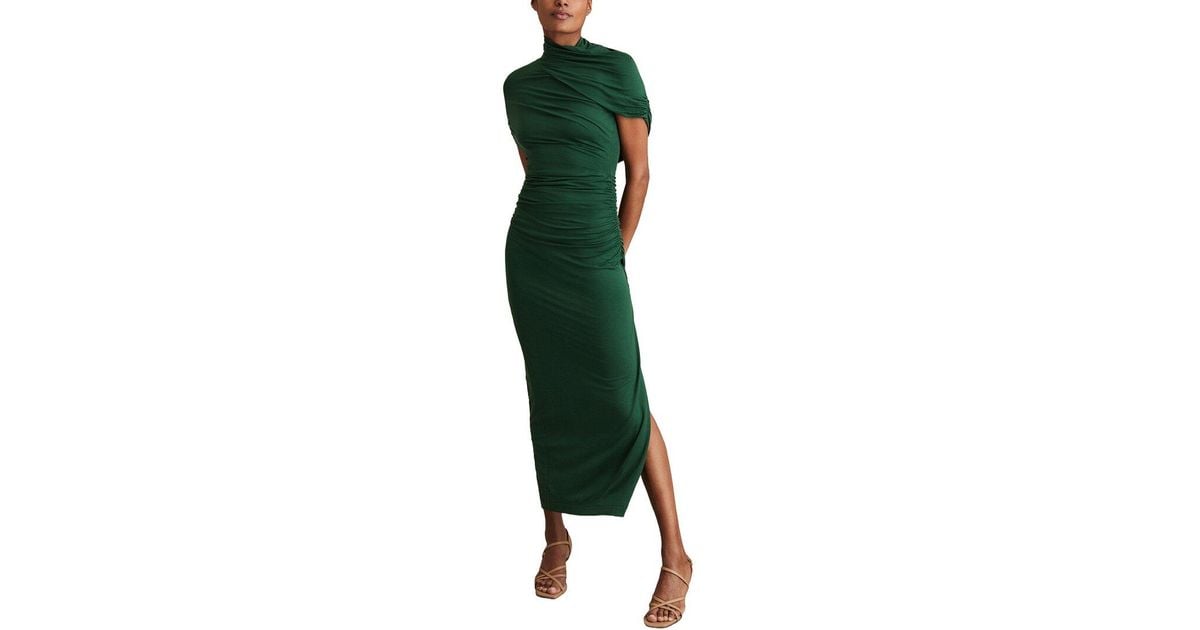 azure stretch lyocell ruched midi dress in green Teal Draped Top Ruched Midi Dress – AX Paris main image 0