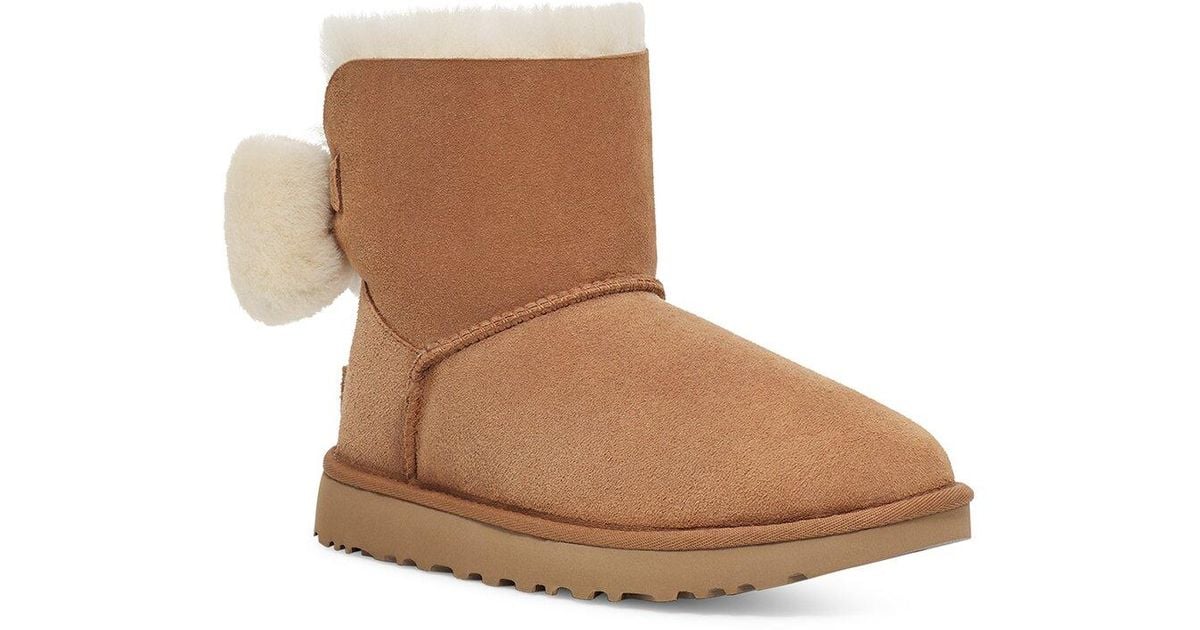 UGG Mini Bailey Fuzzy Bow Suede & Leather Classic Boot in Brown | Lyst