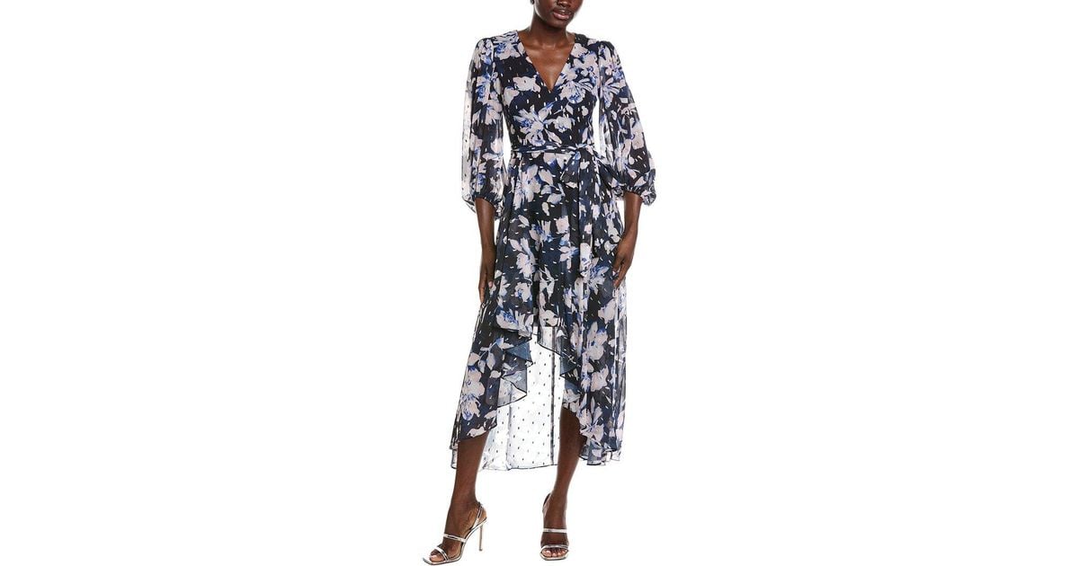 Eliza J Long Sleeve Printed Midi Dress in Blue | Lyst UK