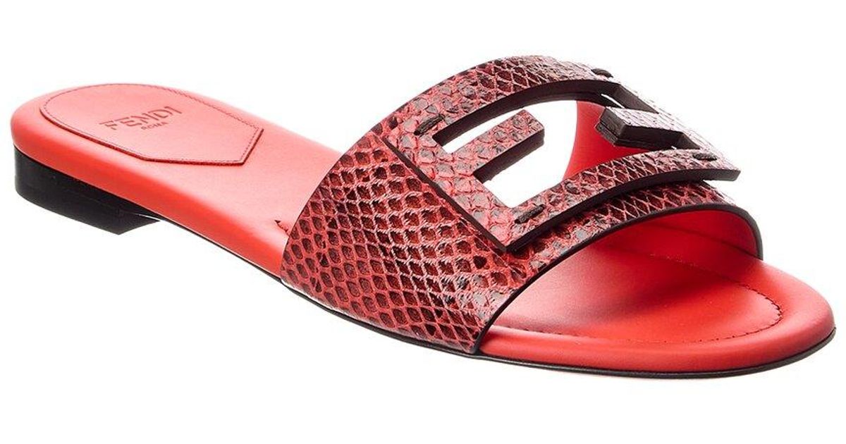 Fendi Baguette Python-Embossed Leather Sandal in Red | Lyst