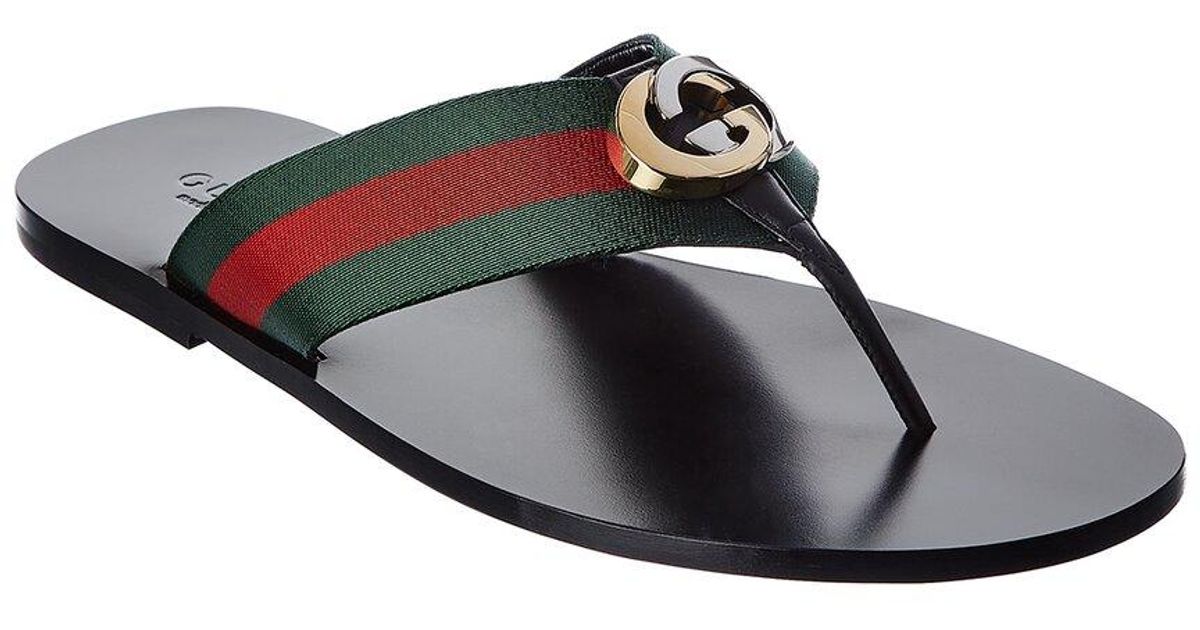 Web & Leather Thong Sandals in Black for Men |