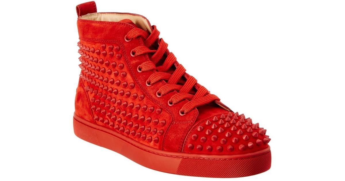 Christian Louboutin Louis Spike Suede High Top Sneaker in Red for Men | Lyst