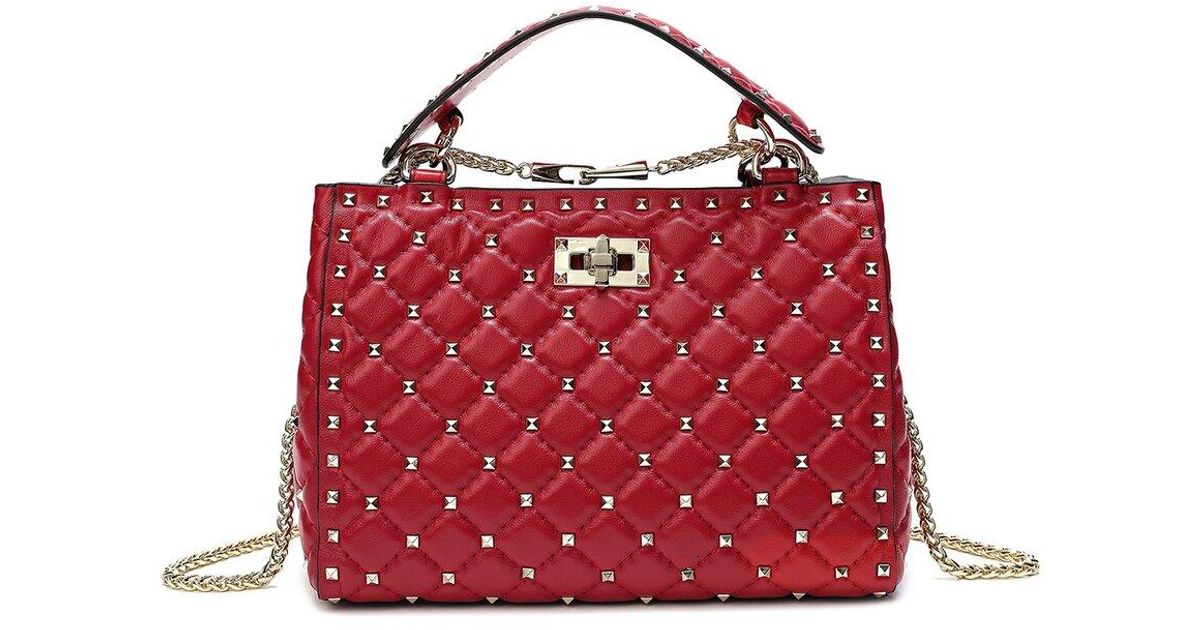 Tiffany & Fred Quilted & Studded Leather Tote in Red - Lyst