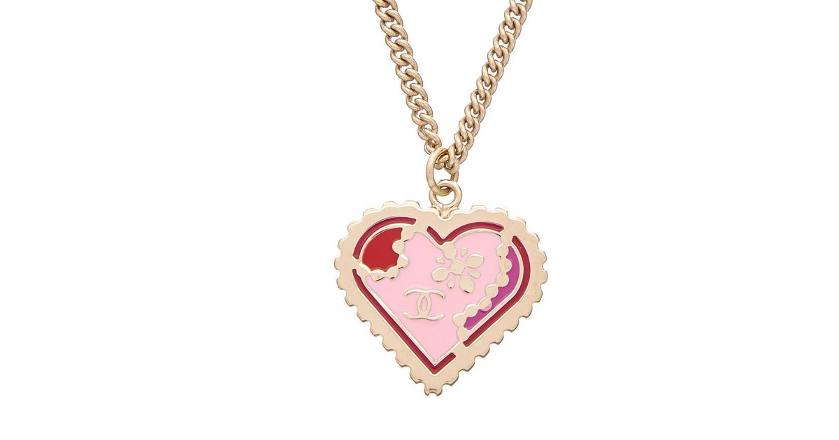 Chanel Gold-tone \u0026 Pink Enamel Cc Heart 