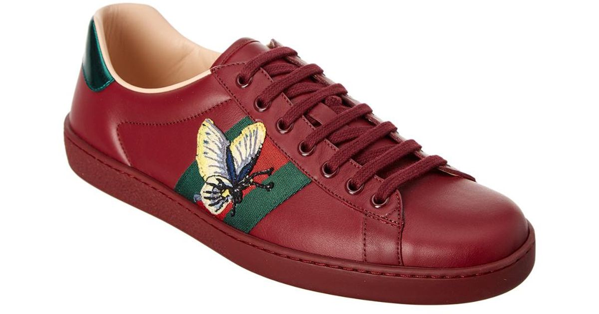 Gucci Ace Butterfly Embroidered Leather Sneaker for Men - Lyst