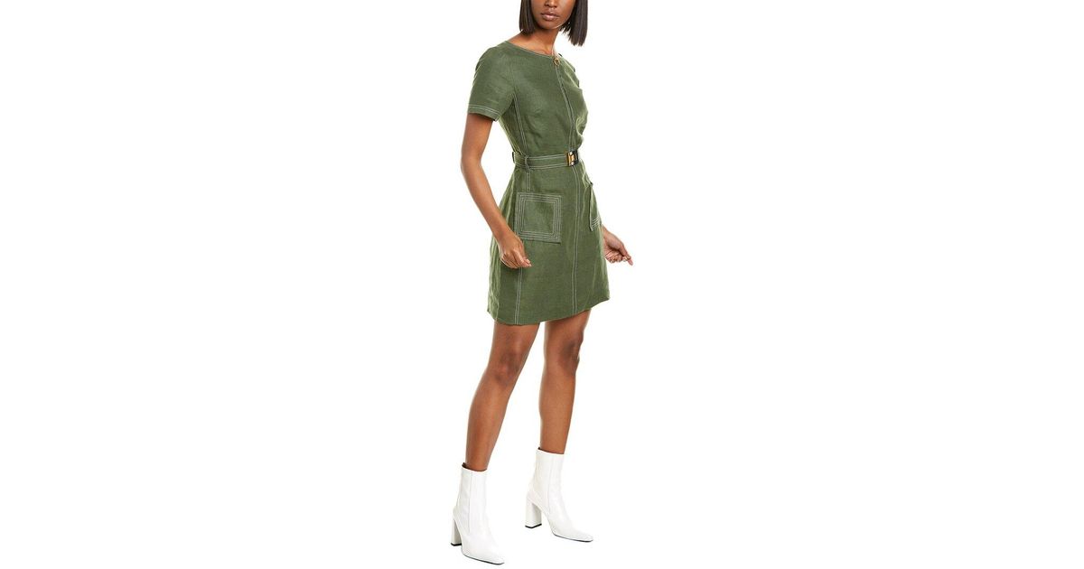 Tory Burch Belted Linen Dress in Green | Lyst