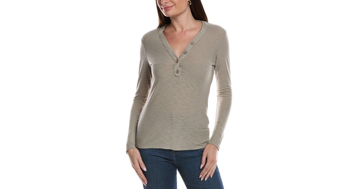 James Perse Jersey Henley Top in Grey | Lyst UK