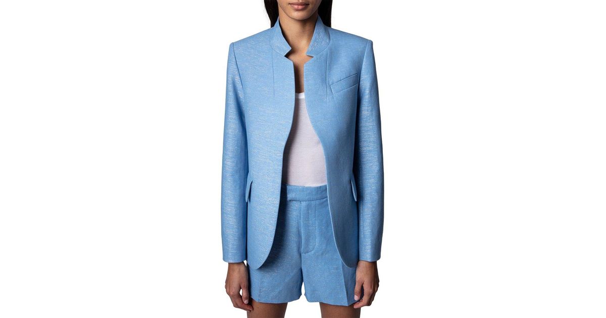 Zadig & Voltaire Very Lin Sparkle Linen-blend Blazer in Blue | Lyst