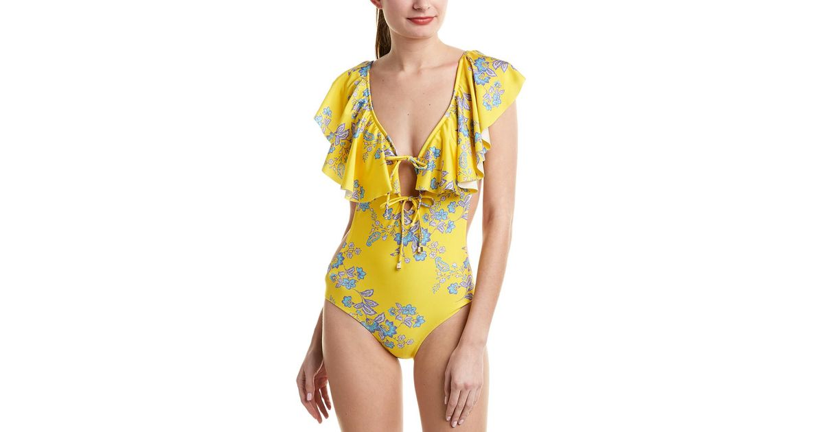 yellow ruffle one piece swimsuit