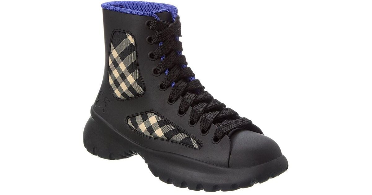 Burberry Boulder Lace-Up Rubber & Canvas Boot in Black for 