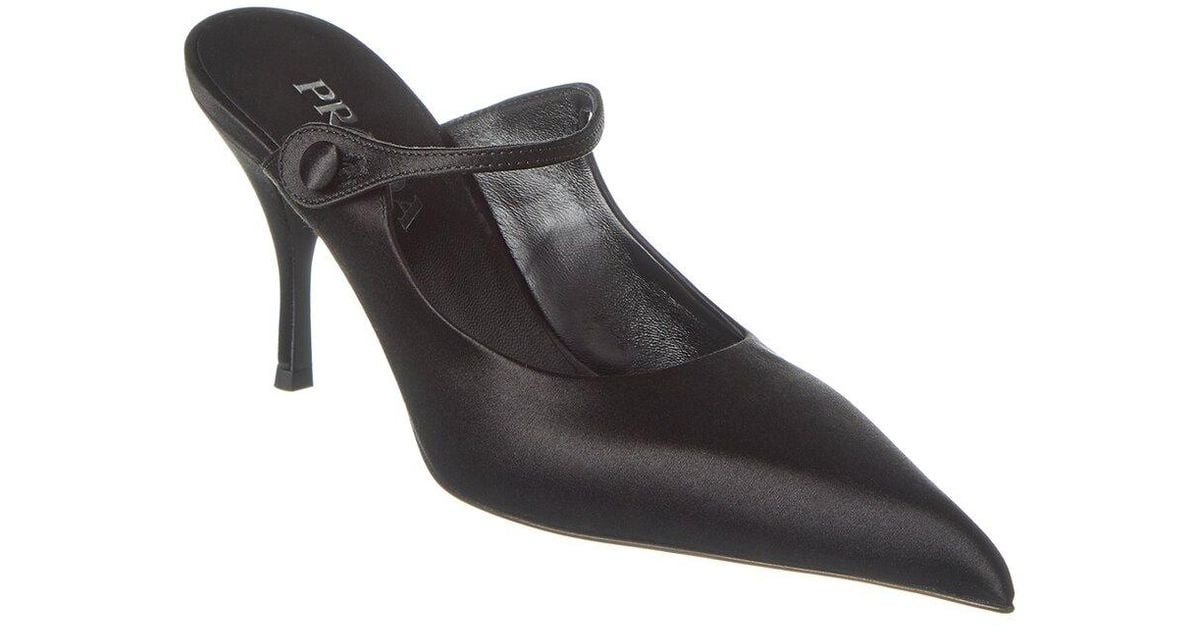 靴 PRADA pumps Mule pointed toe logo 22cm Prada Satin Pointy-Toe Mule in Black | Lyst