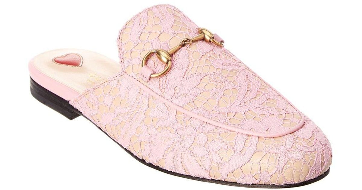 Gucci Princetown Leather Lace Slipper in Pink Lyst