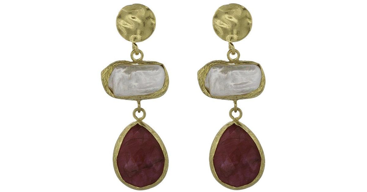 Ebru Jewelry Pearl Collection Plated Ruby Dangle Earrings in Metallic ...