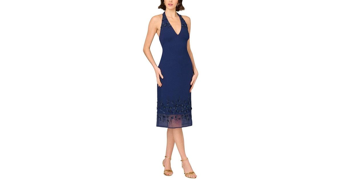 aidan mattox embellished midi dress Aidan Mattox Embellished Midi Dress in Blue