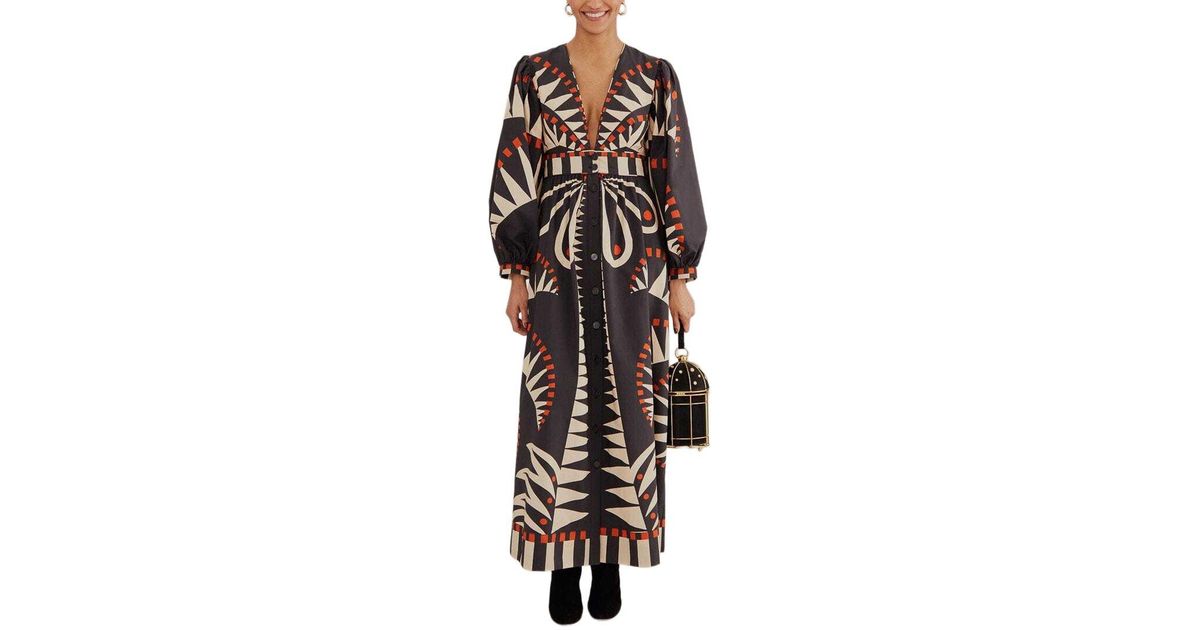 FARM Rio Coconut Grove V Neckline Puffed Sleeve Maxi Dress in Black | Lyst