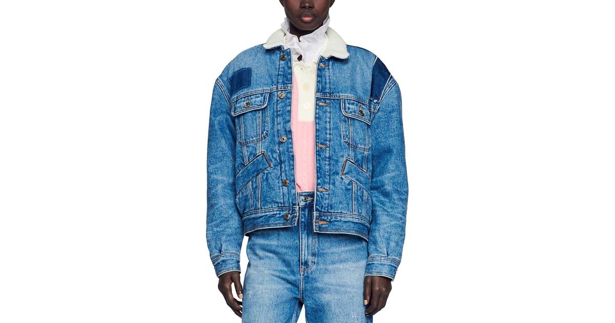 Maje Sandro David Denim Jacket in Blue Lyst Canada