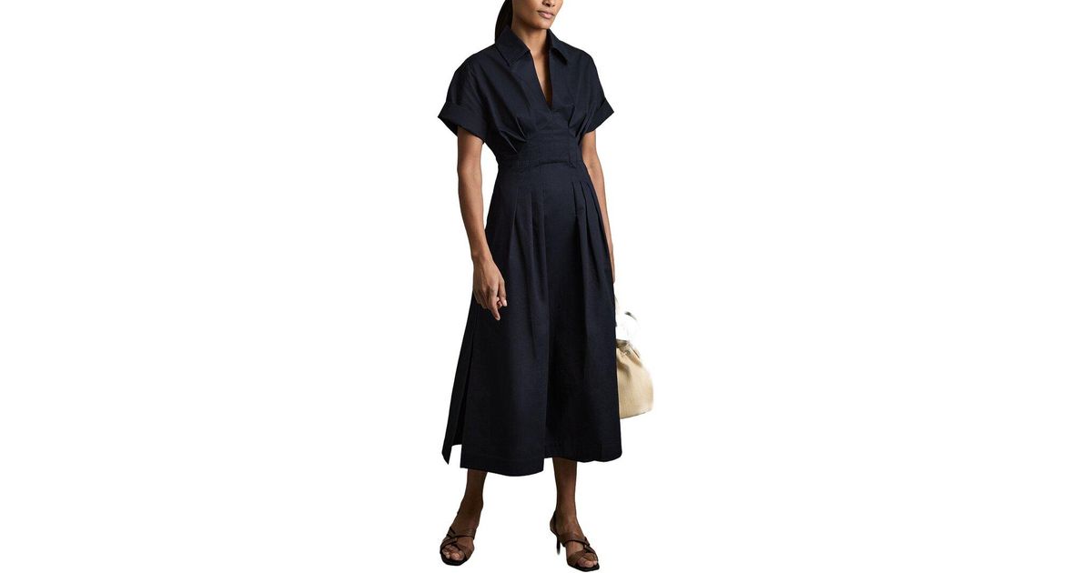 reiss aubrey midi dress Reiss Aubrey Waisted Detail Cotton Dress in Black