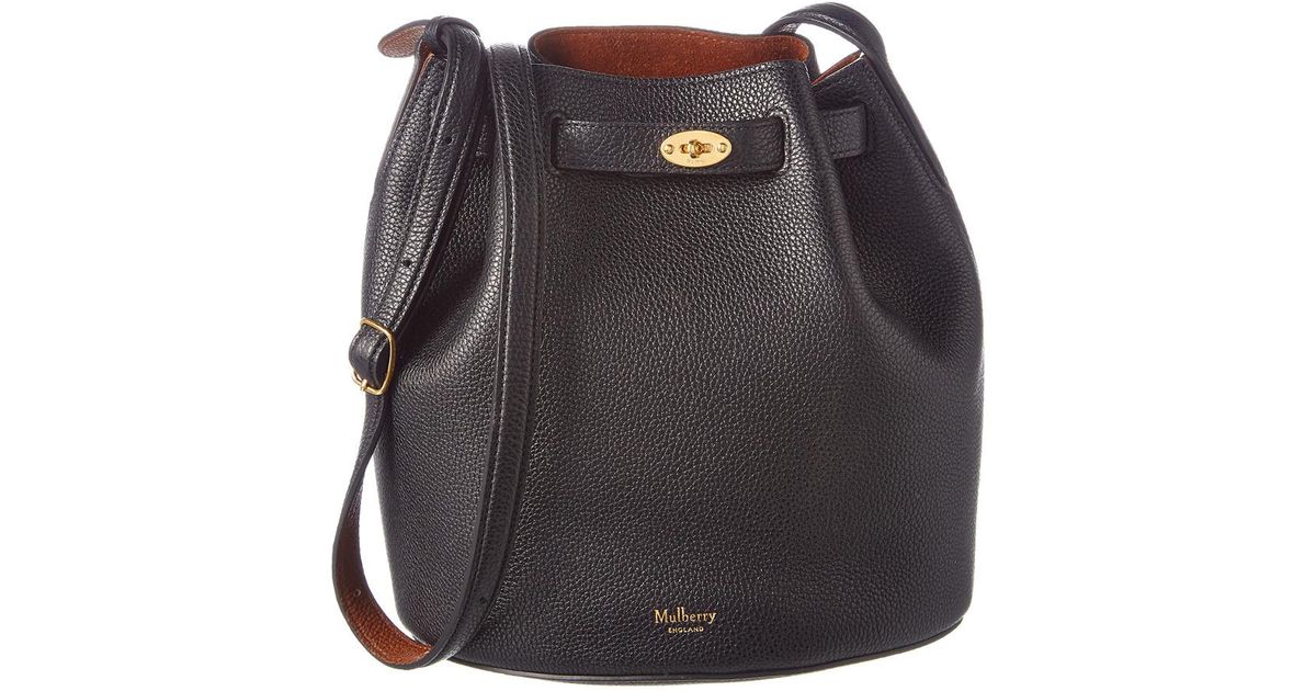 Mulberry Abbey Small Classic Grain Leather Bucket Bag in Black | Lyst
