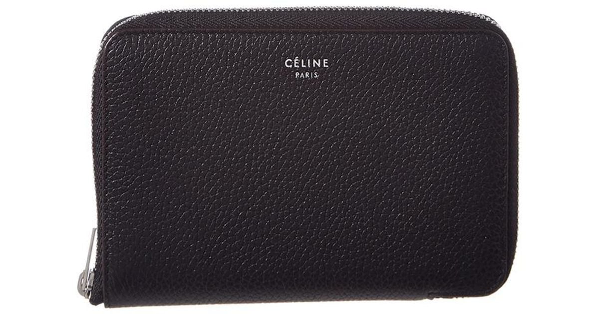 Celine Medium Leather Zip Around Wallet in Black - Lyst
