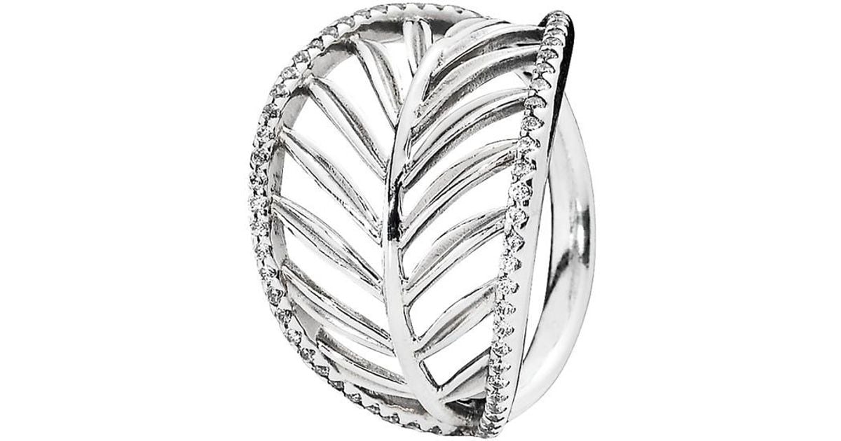 PANDORA Silver Cz Palm Leaf Ring in Metallic | Lyst
