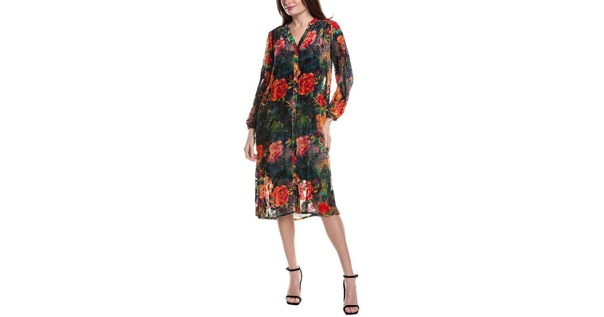 johnny-was-renna-burnout-velvet-silk-blend-shirtdress-in-green-lyst-uk