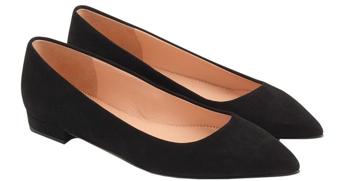 black pointed suede flats