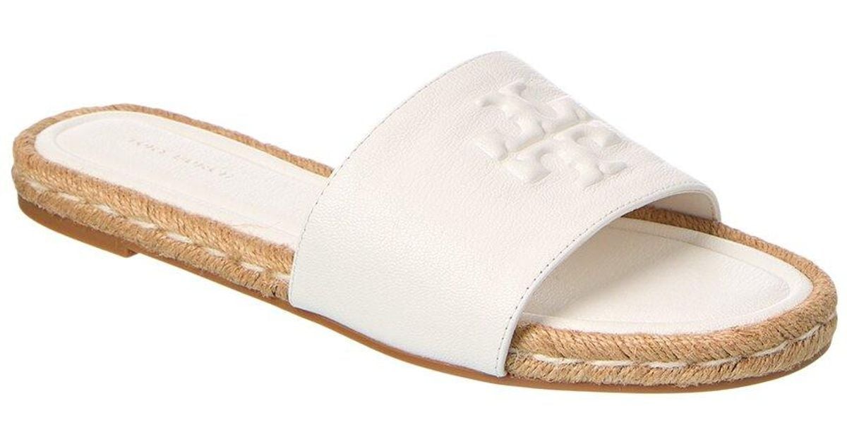Tory Burch Everly Leather Espadrille Slide in White | Lyst