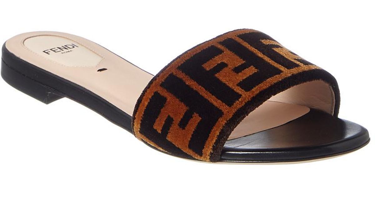 fendi embroidered leather slide sandal