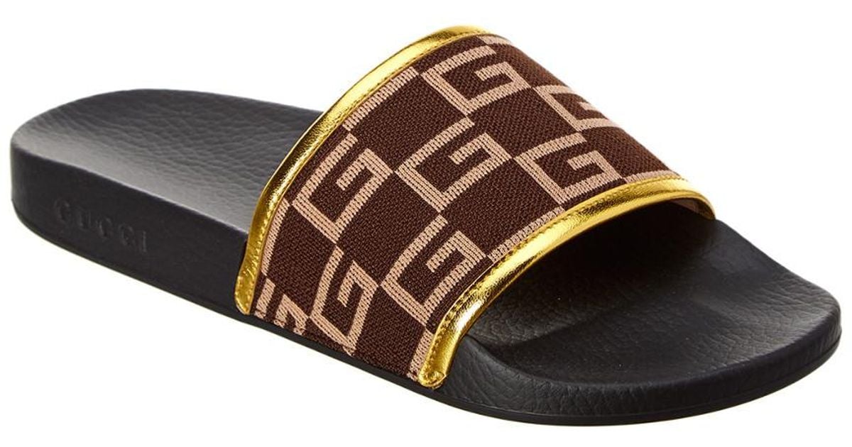 brown gucci slides