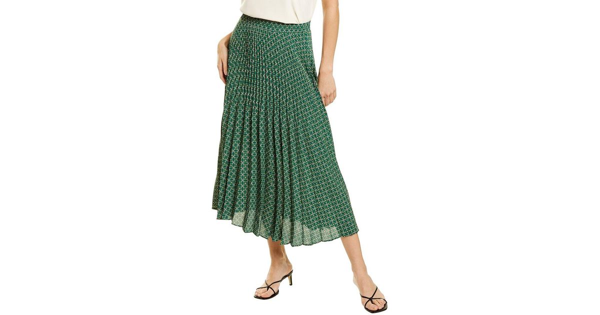 Max Studio Pleated Midi Skirt in Green | Lyst