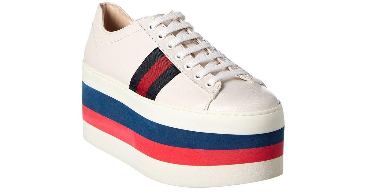 Gucci Peggy Leather Platform Sneaker in White | Lyst