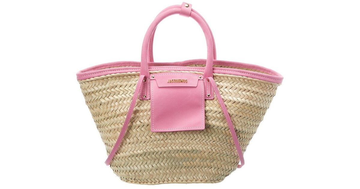 Jacquemus Le Panier Soleil Raffia & Leather Tote in Pink | Lyst