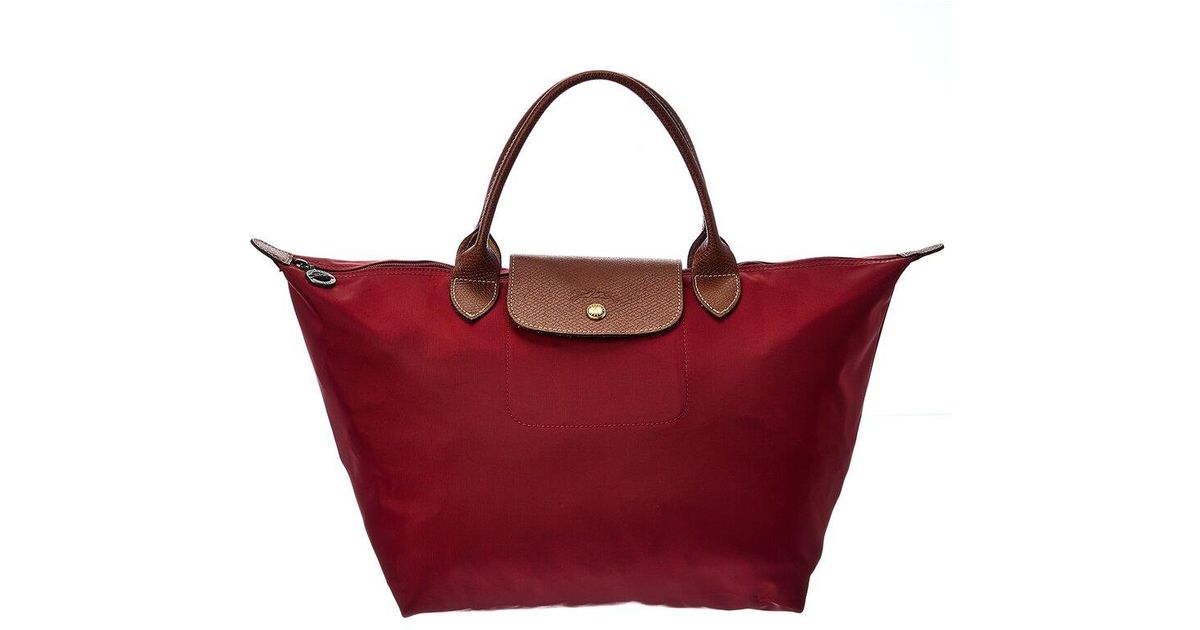 Longchamp Le Pliage Medium Nylon Short Handle Tote in Red Lyst