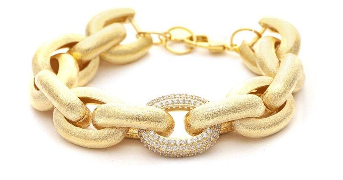 Rivka Friedman 18k Plated Cz Oval Link Bracelet in Metallic Lyst