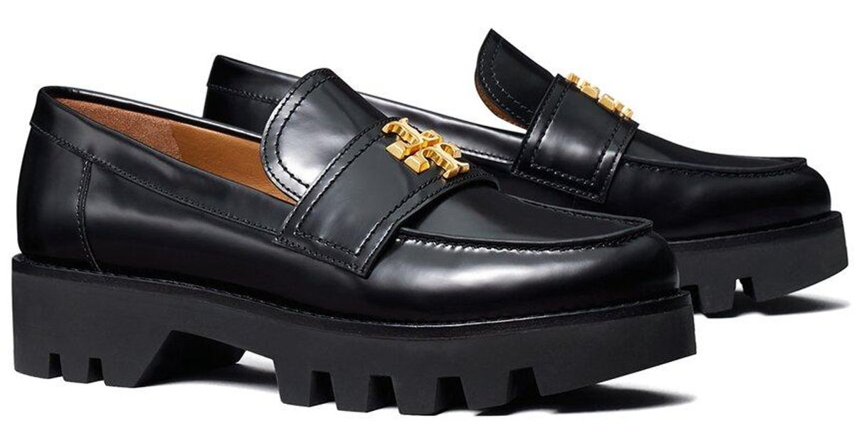 Tory Burch Mini Everly Chunky Loafer Leather Loafer in Black | Lyst