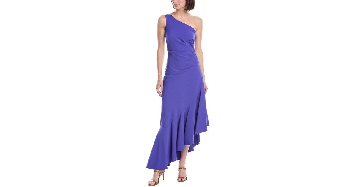 eliza j one shoulder satin dress Eliza J Satin One Shoulder Wrap Dress Beaded Brooch Size 6 Purple Cocktail