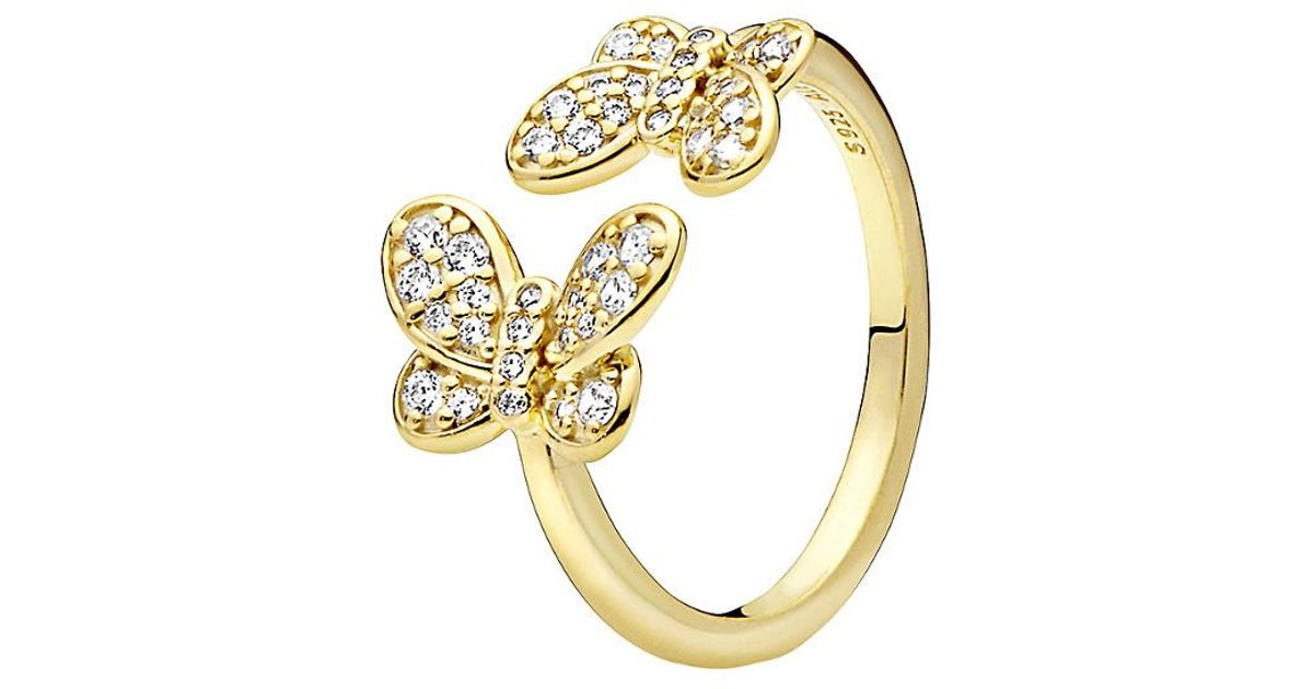 PANDORA Shine 18k Plated Cz Butterfly Open Ring in Metallic Save 2