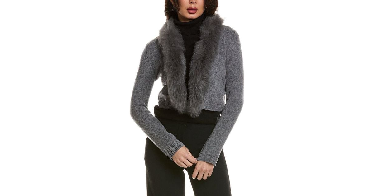 Hannah Rose Merino Wool Shrunken Cardigan in Gray | Lyst