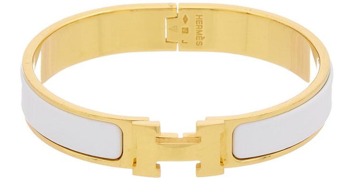 Lyst Hermès White Enamel Clic Clac H Bracelet In Metallic